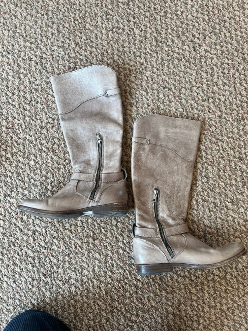 DAMAGED Frye Knee High Grey Boots Side Zip Buckle Mexico Made Leather Boots - Picture 6 of 10